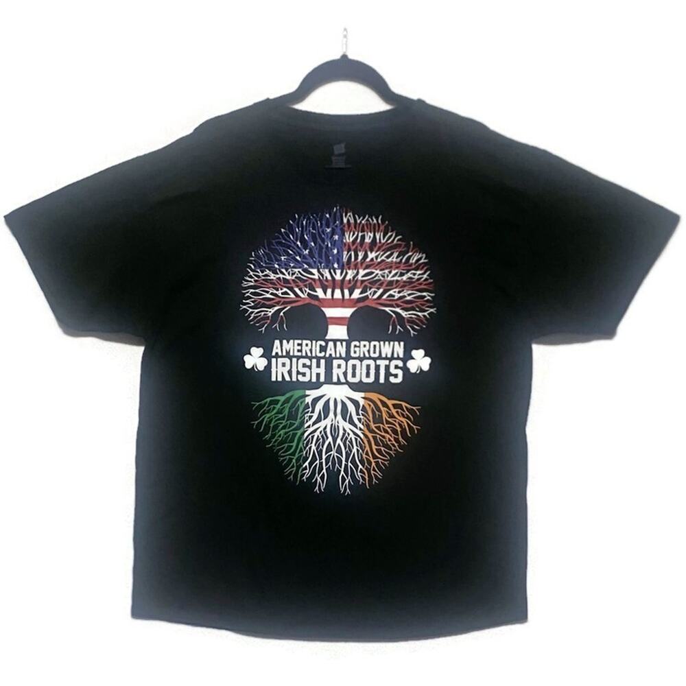 American Grown Irish Roots T-Shirt Hanes XL Comfort Soft Black Short Sleeve
